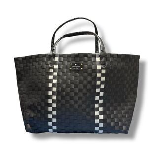 Kate Spade Large Woven Tote Black White Checkered Coastal Clean Girl Style